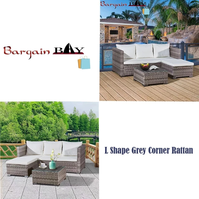RATTAN GARDEN FURNITURE LShape Lounger 4 Seater Outdoor Corner Sofa