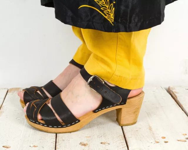 MOHEDA SANDALI CON tacco in pelle zoccoli svedesi cinturino alla caviglia EUR 37 UK 4 5 US 6 5 VINTAGE EUR 51 60 PicClick IT