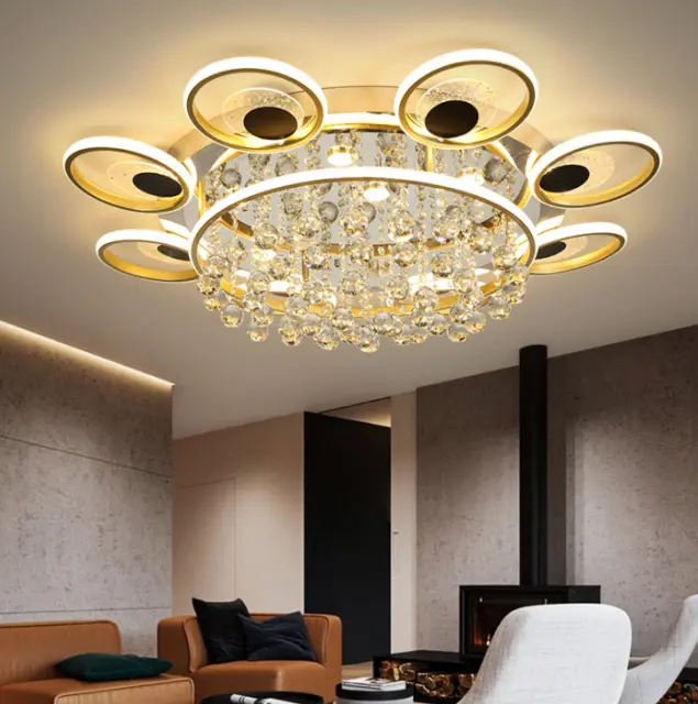 Luxury Crystal LED Lamp Modern Living Room Bedroom Flush Mount Light Chandelier