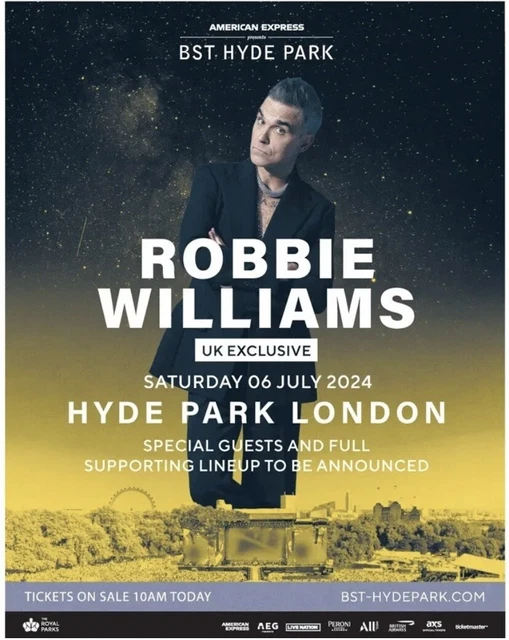 ROBBIE WILLIAMS TOUR Date 2024 BST Hyde Park Ad Newspaper Poster Advert