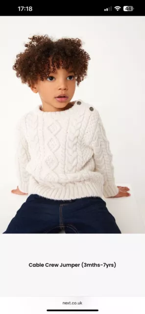 Bnwt Next Baby Boy Toddler Cream Cable Jumper 12-18 Months