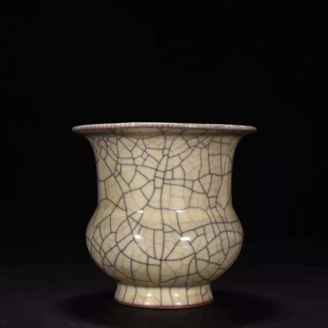 6.0" china antique song dynasty ge kiln porcelain beige glaze lce crack pot jar