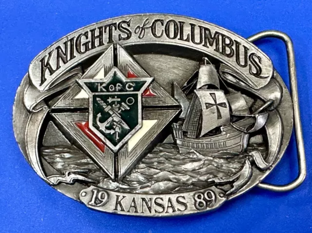 Knights of Columbus K of C Logo -  Kansas State Chapter vintage 1989 belt buckle