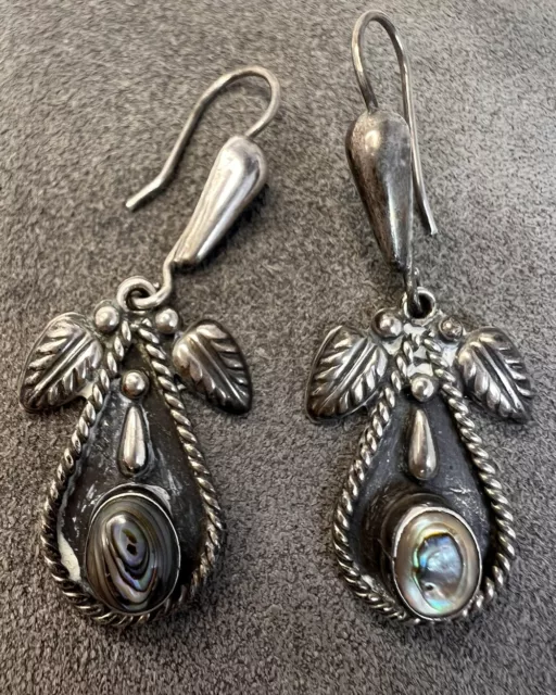 Vintage Abalone Sterling Silver 925 Mexico Dangle Earrings Stamped