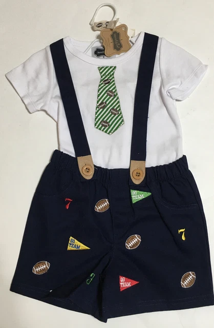 mud pie boys football suspender and shorts set 12-18M