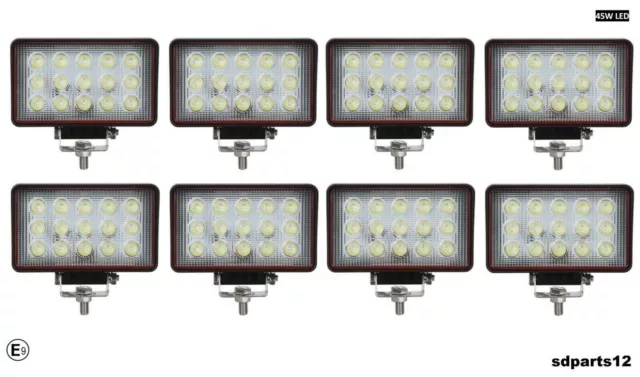 8x 45W LED Phares De Travail Faisceau Flood Marque E9 4x4 OffRoad Camion 12-24V