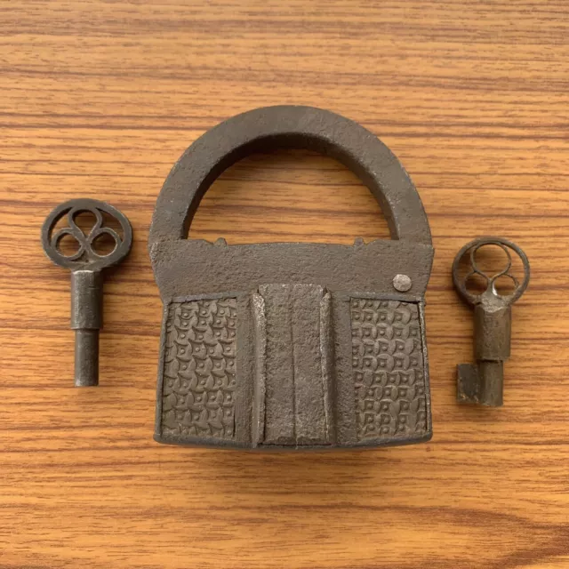 2 key iron padlock lock, old or antique, with brass work, fully hand forged.