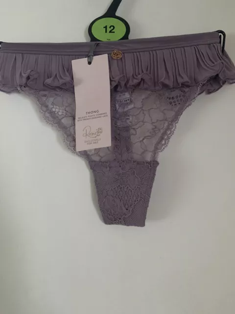 New M&S Rosie Thong Delicate Pleats With French Designed Lace Size 12 Lilac