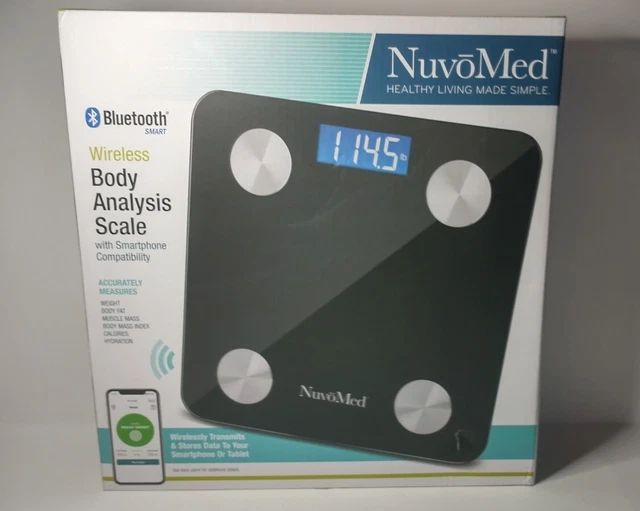 Escala de análisis corporal inalámbrica Bluetooth NuvoMed con compatibilidad con teléfono inteligente