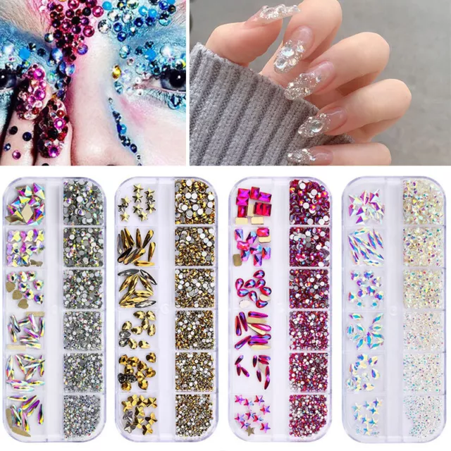 Paillettes Coloré 3D Gemmes Ab Cristal Mélange Ongle Diamant Multi Size DIY Art.