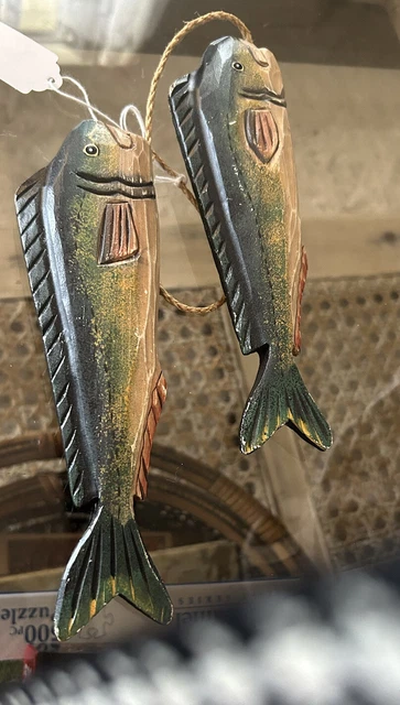 Wooden Hand Carved Fish Decor Folk Art Display Fishing Cabin Lake Vintage