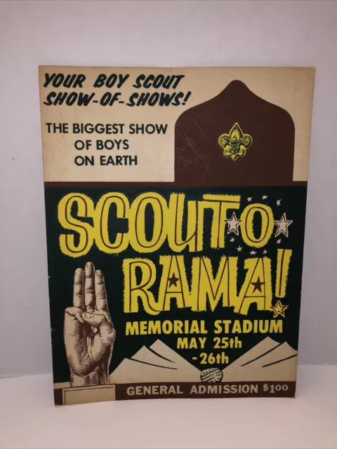 Vintage Boy Scout BSA Scout O Rama 15 X 11 Cardboard Poster Memorial Stadium