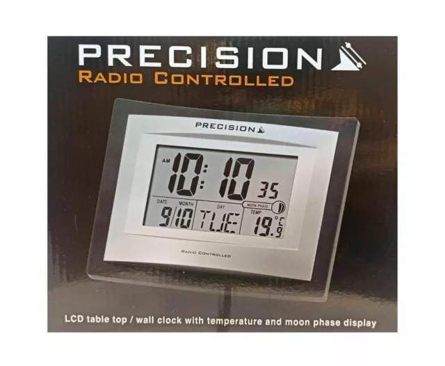 Precision Silver LCD Radio Controlled Date Digital Clock AP046 NEW