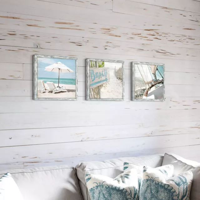 Beach Framed Wooden Wall Art: Ocean Pictures Coastal Art Prints Seaside Artwo... 3