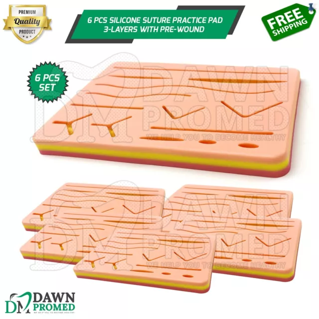 6 Pcs Medical Skin Suture Practice Silicone Pad Wound Simulated For Training Kit