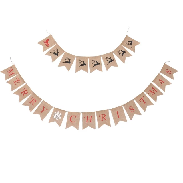 2 Sets Frohe Weihnachten-Banner Sackleinen-Wimpelbanner Kinderzimmer