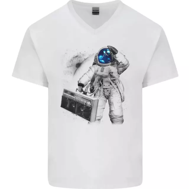 T-shirt da uomo scollo a V in cotone Space Ghetto Blaster Astronaut Music
