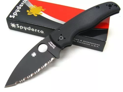 Spyderco C229GSBK Black Shaman Serrated Edge S30V Steel Folding Pocket Knife