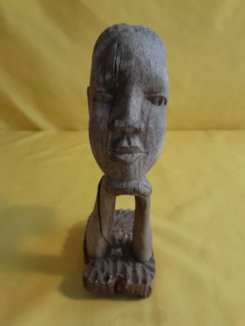 Vintage Very Old Wooden Hand Carved Tribal African Women Head On Hands 7" - O8