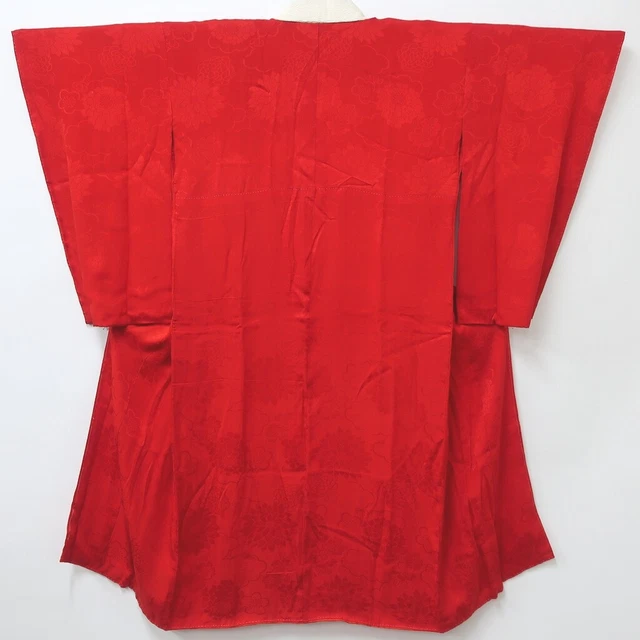 8874B2 Silk Vintage Japanese Kimono Juban Chrysanthemum Rinzu