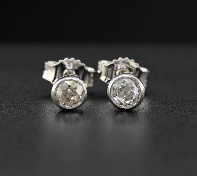 Art Deco .40 Ct Old Mine Diamond Platinum 18 KT gold Stud Earrings