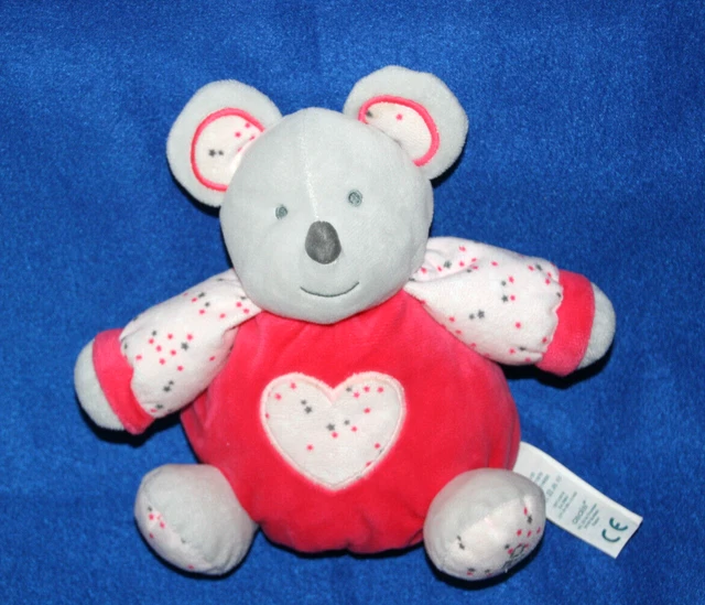 Obaibi Okaidi Doudou Souris Boule Grelot Rose Gris Coeur Etoile Etat Neuf