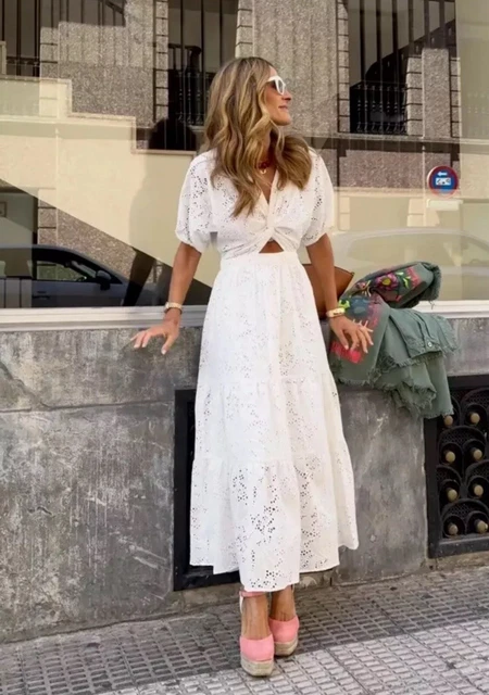 sachin and babi light blue dress ZARA EMBROIDERED EYELET SHIRT DRESS CUTWORK EMBROIDERY BLUE WHITE XS S M L  XL main image 1