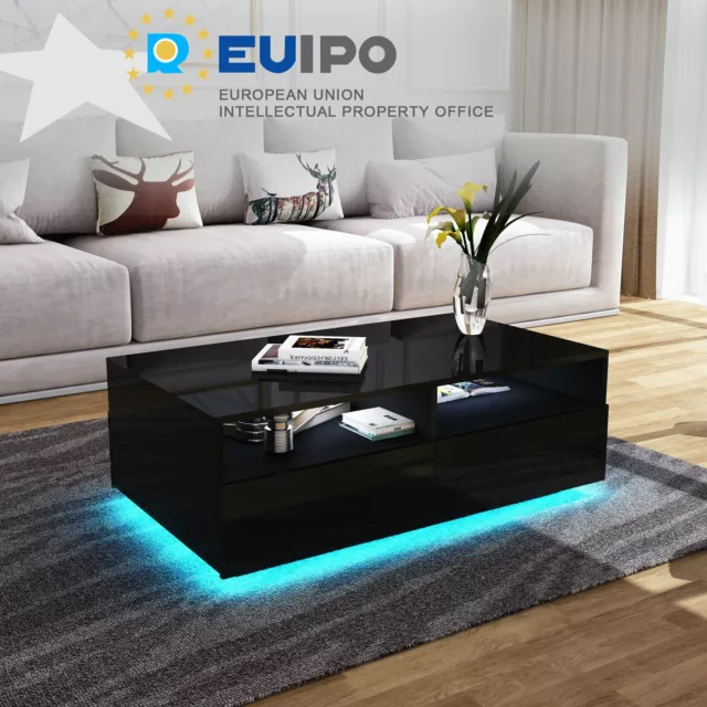 Modern Couchtisch Beistelltisch LED Beleuchtung Hochglanz Wohnzimmer Kaffeetisch 3