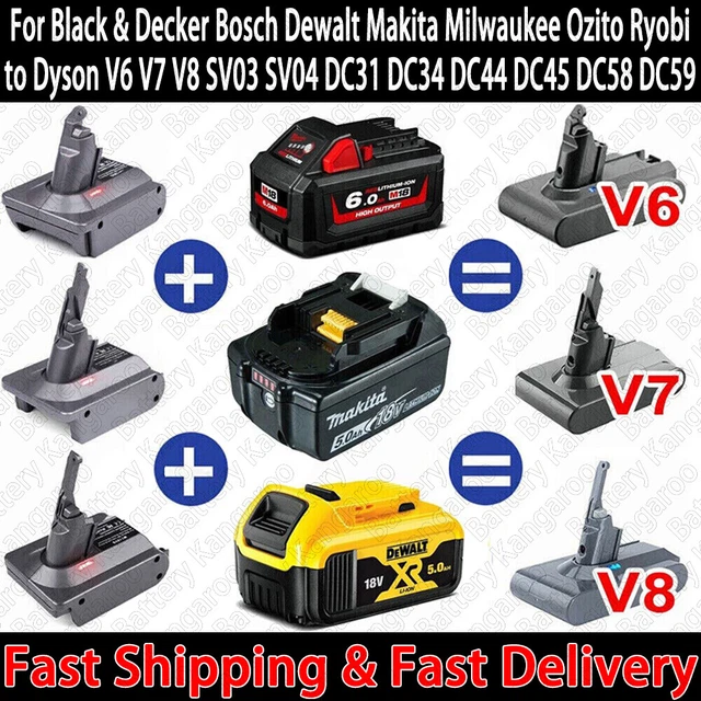 For Makita Milwaukee Ryobi Ozito to Dyson V6 V7 V8 V10 DC31 DC34 Battery Adapter