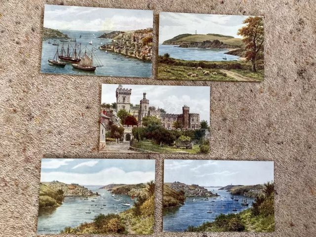 Fowey Cornwall AR Quinton Postcards x 5