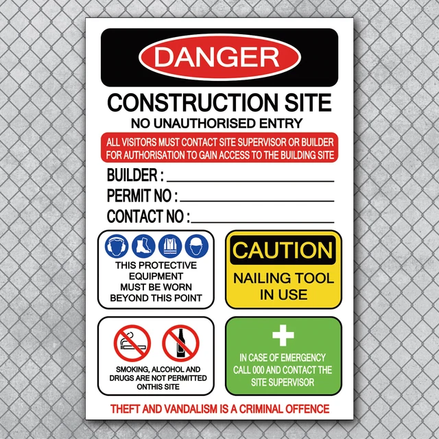 OWNER BUILDER CONSTRUCTION Site Safety Sign 5Mm Thick Corflute Panel ...