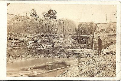 Civil War CDV ~ Union Army Dutch Gap Canal Construction w/ 2 Soldiers  1864