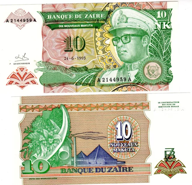 ZAIRE Billet 10 Nouveaux MAKUTA 1993 P49 MOBUTU  NEUF UNC