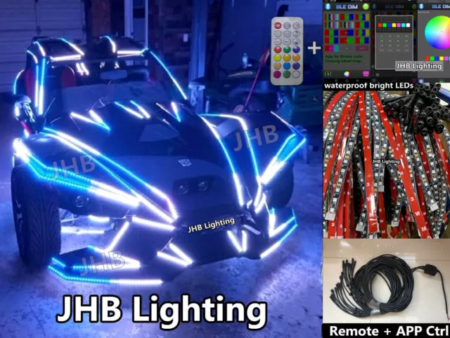 JHB 16PCS 4FT APP Remote CHASING Flow LED SSL IP68 Underglow Hood Strips Lights