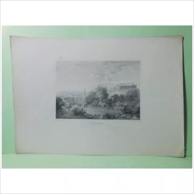 alter Stahlstich 1834-1864 - Haarburg Übersicht Pavillon schwarzen Berge
