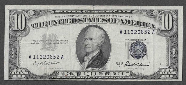 FR. 1707 Ten Dollars ($10) Series of 1953A Blue Seal Silver Certificate
