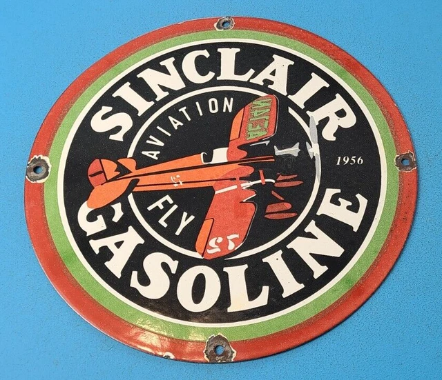 Vintage Sinclair Gasoline Porcelain Gas Pump Fly Aviation Airplane Sign