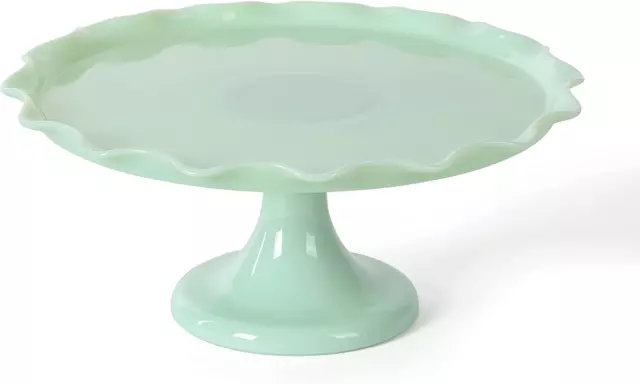 Martha Stewart Highbrook 11" Handmade Jadeite Glass Cake Stand - Ruffle Trim