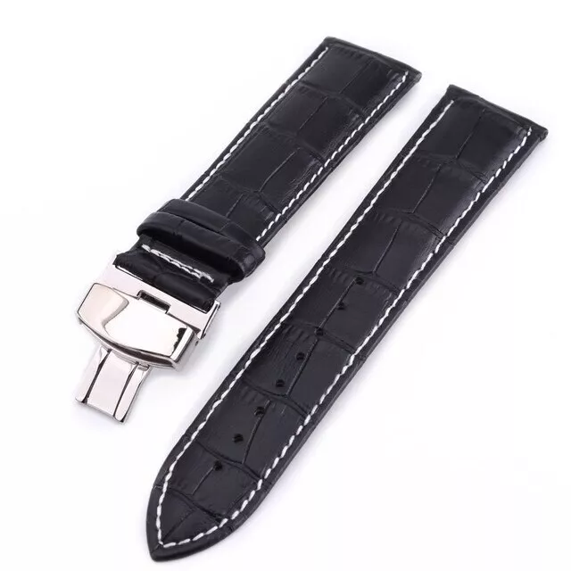 Secure Lock Clasp Buckle 22mm EYW GRAIN Style Watch Band 12mm-24mm Leather Strap