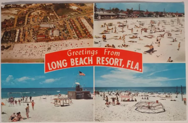 Vintage Greetings From Long Beach Resort Florida Chrome Postcard Panama City