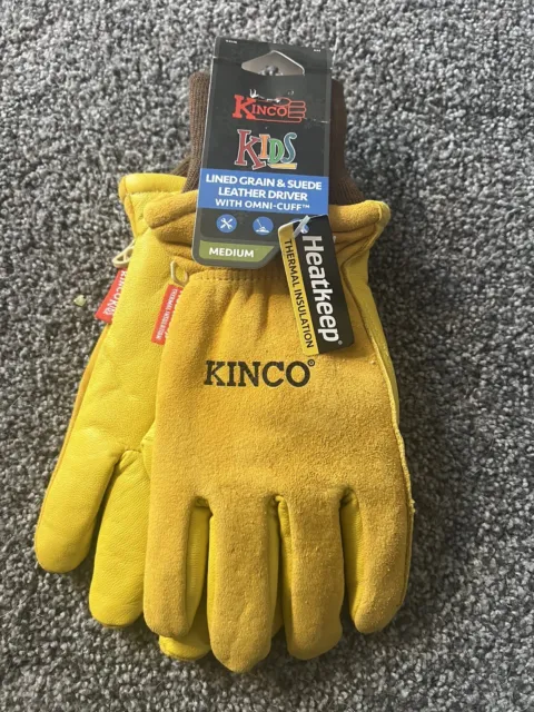 Kinco Kids 94HK-KM Lined Premium Grain & Suede Pigskin Driver With Knit Wrist