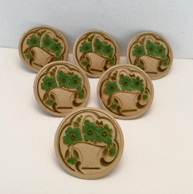 Vintage Push Pin Curtain Tie-Backs, Flower Baskets, Set of 6; 2.25" across