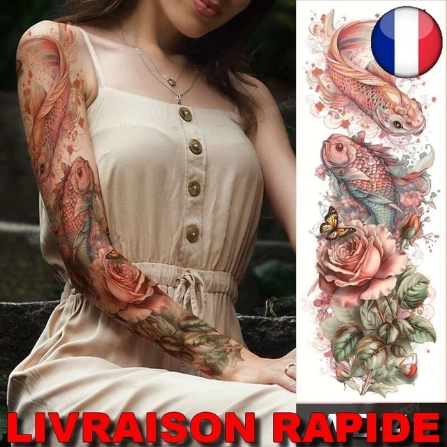 Faux Tatouage Manchette Bras Complet Noir Style Japonais - Neuf, Unisexe