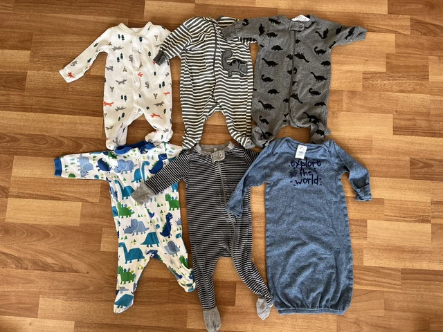 6 Piece Lot Carters Burt's Bees Gerber Baby Boy Newborn-3-6 m Sleeper PJ Cotton