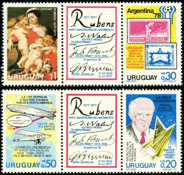 Uruguay Mi.-Nr. 1453-56 Zf. **, 1977 Jahresereignisse kpl. in 2 waag. P. mit Zf.