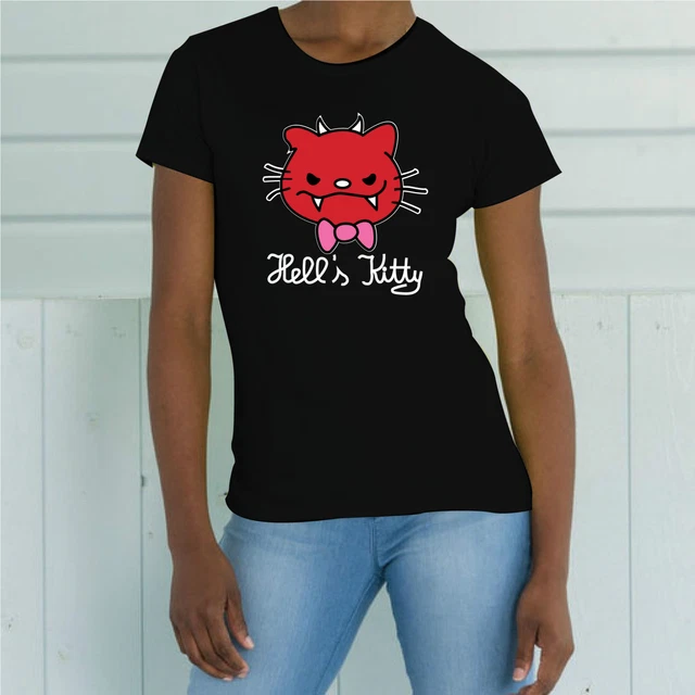 T-SHIRT MAGLIETTA DONNA S - M - L - XL "HELL'S KITTY" HELLO KITTY FUNNY hot SEXY