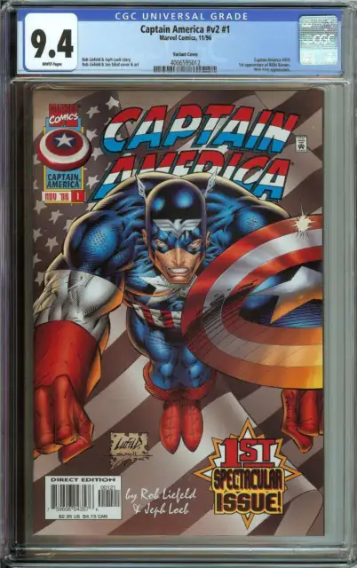 Captain America #V2 #1 Cgc 9.4 White Pages // Variant Cover 1996
