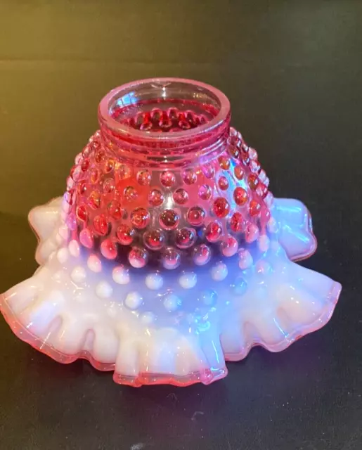 Antique Fenton Opalescent Cranberry Hobnail Lamp Shade