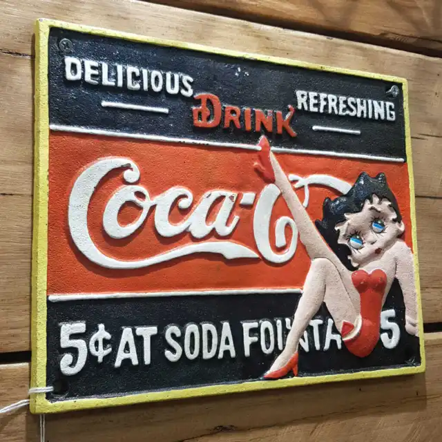 Drink Coca-Cola Betty Boop Cast Iron Advertising Sign Plaque #59134 3