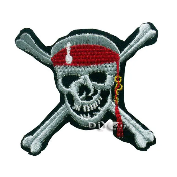 Skull Crossbones PIRATE WITH RED SCARF Sew on Iron on Embroided Patch DIY Parts
